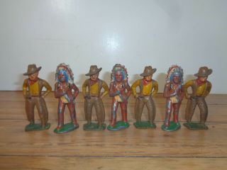 Barclay Manoil? Western Figures - 5 Cowboys And 4 Native Americans (indians)