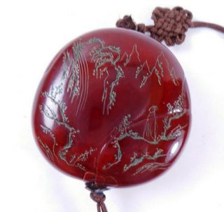 Antique Chinese Oxblood Carved Large Amber Bead Pendant 19g
