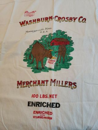 VINTAGE WASHBURN CROSBY 2 UNCUT CLOTH GRAIN BAG FEED SACKS COW BRAN MERCHANT 2