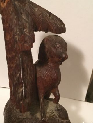 Antique Folk Art Carved Wood German BLACK FOREST DOG TREE Match Holder 18C 19C 4