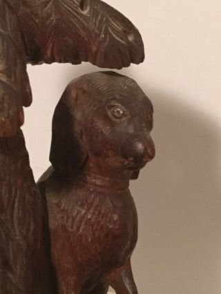 Antique Folk Art Carved Wood German BLACK FOREST DOG TREE Match Holder 18C 19C 5