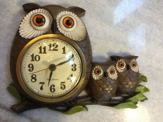 Vintage 1970s Haven Burwood Owl Family Wall Clock Usa 0457 - 1 -