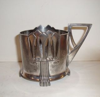 ANTIQUE ART NOUVEAU WMF PEWTER CUP HOLDER & 2 SILVER PLATED ONES 2