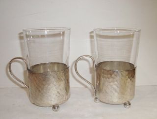 ANTIQUE ART NOUVEAU WMF PEWTER CUP HOLDER & 2 SILVER PLATED ONES 8