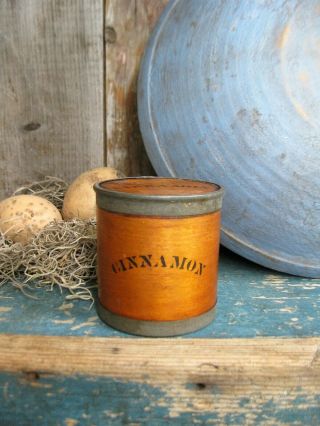Primitive Antique Wood & Tin Cinnamon Spice Box Patent Date 1858