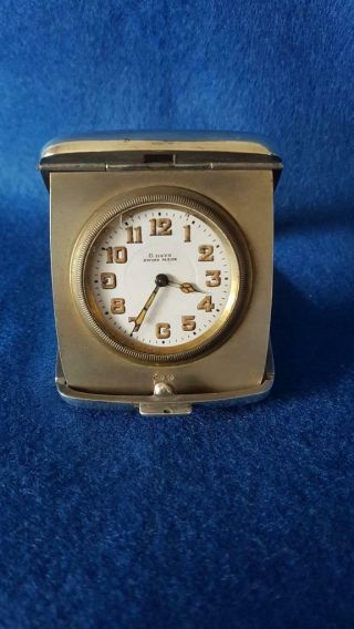 Stylish Antique 1920s Nor? Sterling Silver Antique Swiss Made 8 Day Travel Clock