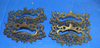 Set 4 Solid Cast Brass Ornate Filigree Antique Drawer/ Bin Pulls