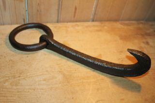 Antique Wrought Iron Hook On Ring Very Large