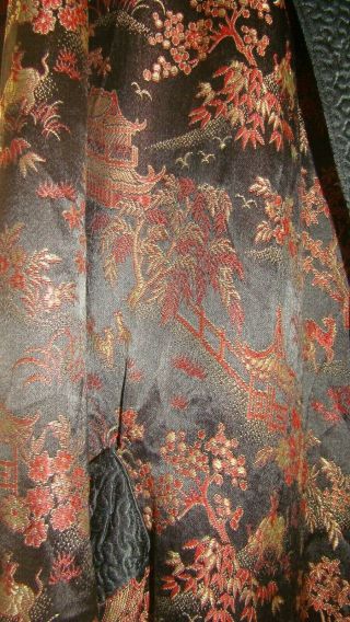 70s Vtg Oriental Black silk Robe Smoking Jacket Mens Large Hugh Hefner Style 2