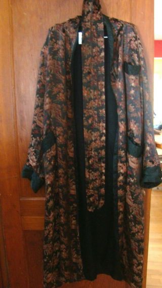70s Vtg Oriental Black silk Robe Smoking Jacket Mens Large Hugh Hefner Style 7
