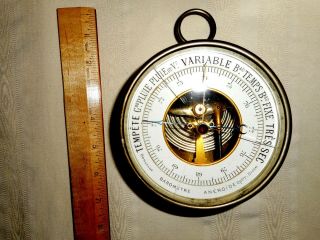Antique Aneroide Wall Barometer Thermometer Stand Hang French Bonvalot Variable