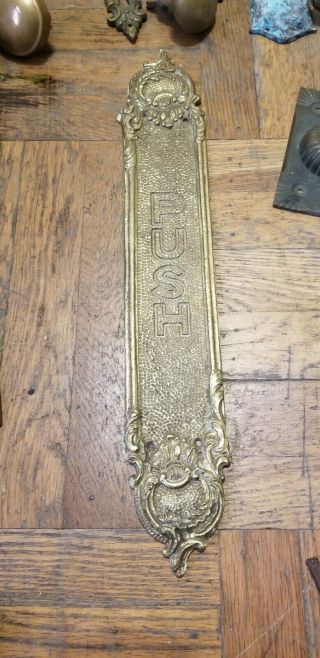 Brass Door Push Plate Victorian Antique 17 " Long 23/4 " Wide