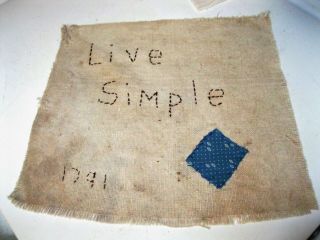 Antique Primitive Grain Sack Bag Sampler W/ Old Blue Calico Patch