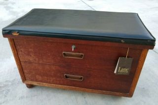 Vtg Mid - Century Lane Record Cabinet Bench Storage Chest Rolling W/key Unrestored