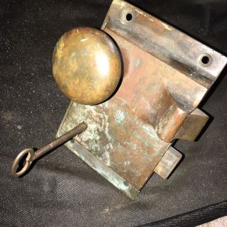 Antique Rare Door Hardware Victorian Solid Bronze Mortise Rim Dead Bolt Lock Key