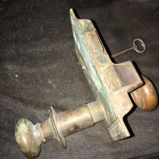 Antique Rare Door Hardware Victorian Solid Bronze Mortise Rim Dead Bolt Lock Key 4