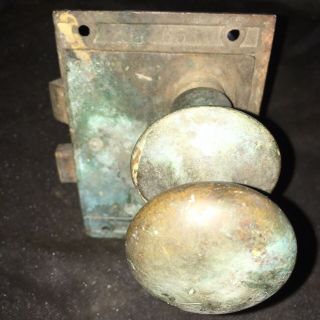 Antique Rare Door Hardware Victorian Solid Bronze Mortise Rim Dead Bolt Lock Key 6