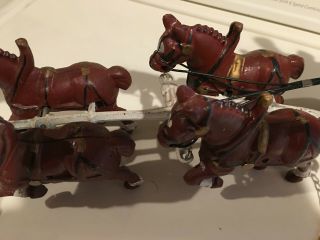 Cast Iron Budweiser Type Beer Wagon W/Clydesdale Horses 27 Beer Kegs Drivers Dog 2