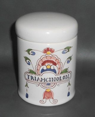Vintage Ceramic Pharmacy Jar / Pot W/ Lid Made By Aurora Pottery Workum Holland