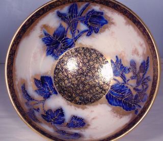 English ADDERLEY LARGE Footed Flow Blue White Gold CENTER BOWL 13 
