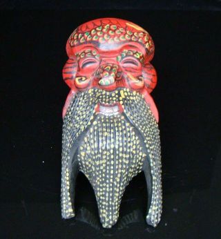 200mm Handmade Carving Colored Drawing Wood Mask God Of Longevity Deco Art