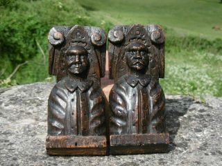 Pr 19thc OAK CARVED CORBELS OF MEDIEVAL MALE FIGURES C.  1860 3