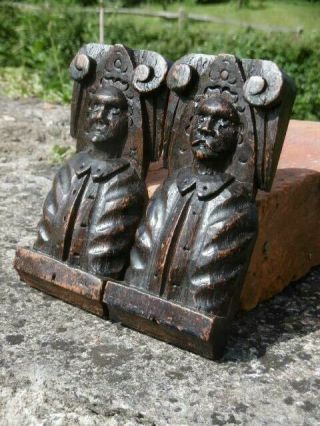 Pr 19thc OAK CARVED CORBELS OF MEDIEVAL MALE FIGURES C.  1860 5