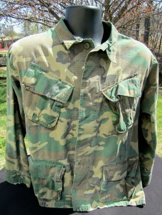 Usmc Vietnam Erdl Camo Rip Stop Poplin Jungle Jacket Tropical Combat Shirt 1970