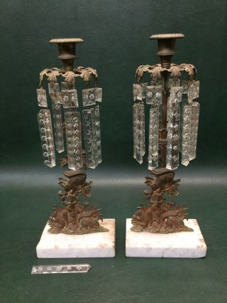 Rare Antique Victorian Brass Figural Candlesticks Girandole Squirrels