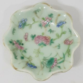VERY FINE ANTIQUE CHINESE PORCELAIN FAMILLE ROSE CELADON BOWL/TAZZA 7