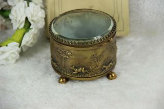 Antique French Trinket jewelry copper hunting dog deer scene glass box 2
