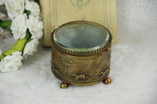 Antique French Trinket jewelry copper hunting dog deer scene glass box 3