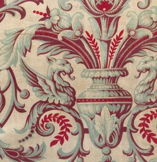 Mid 19th Century French Linen Cotton Indienne Dragons Griffins 316