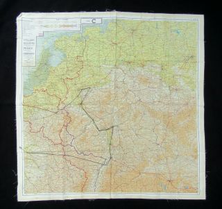 Wwii Us Silk 1943 Escape Evasion C/d Map Eto - France,  Belgium,  Holland,  Etc - Rare