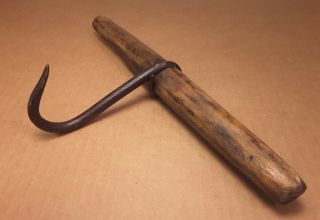 Primitive Hay Hook Blacksmith - Forged Iron Wood Handle
