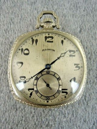 Vintage 14k Gold Filled Illinois Pocket Watch Size 12 19 Jewels