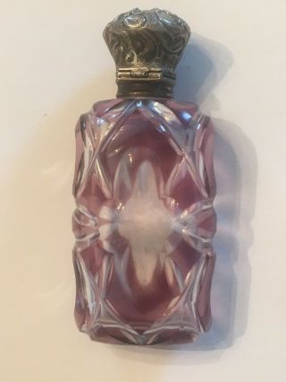 Antique Victorian Perfume Scent Bottle Purple Cut To Clear Overlay Silver Cap