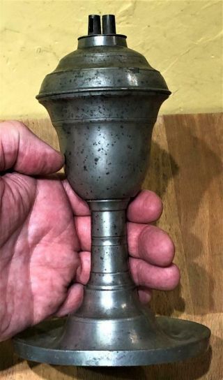 Antique American Pewter Whale Oil Lamp,  Burner,  Smith & Co. ,  Boston,  Ma