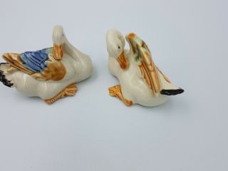 Vintage Chinese Export Pottery Small Sitting Hand Painted Duck Figurines - Pair