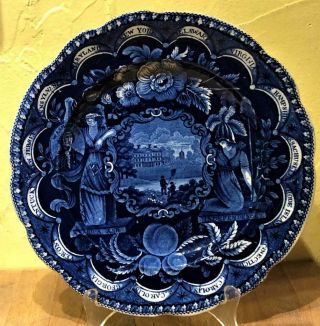 Staffordshire American Historical Dark Blue Bowl,  " States ",  10 ",  Clews,  C.  1820