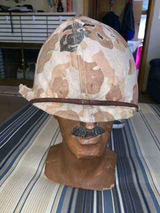 Ww2 U.  S.  M.  C.  Fixed Bail Helmet With U.  S.  M.  C Camouflage Cover And Liner