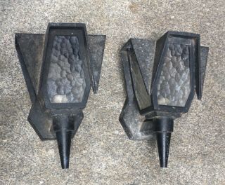 Two Vintage 1960s - 1970s Arts & Crafts Outdoor House Light Fixtures - Sconces