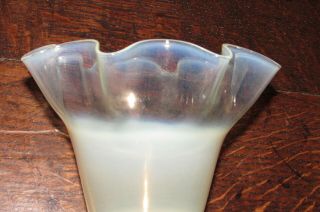 Art Deco rare vaseline opaline uranium glass oil gas peg lamp tulip shape shade 2