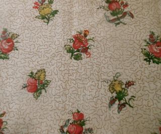 Antique French Floral Fruit Cotton Fabric Red Pink Yellow Green Paul Dumas