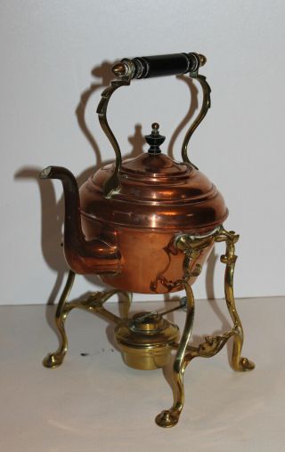 Vintage Copper And Brass Spirit Kettle On Stand