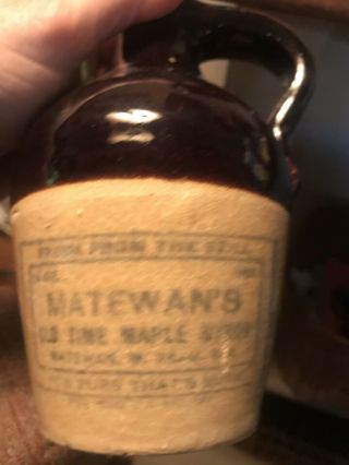 Antique Matewan’s Old Time Maple Syrup Stoneware 7 " Jug Matewan West Virginia