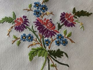 Vintage Irish Linen Hand Embroidered Tablecloth Lovely Florals