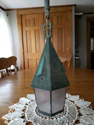 Vintage Cottage Bungalow Arts Craft Style Copper Hanging Porch Entryway Light