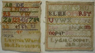 Small Late 19th Century Sampler By Lavinia Ward 1872 Plus Lydia Cooper - 1900