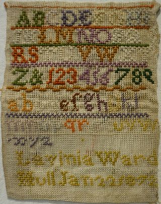 SMALL LATE 19TH CENTURY SAMPLER BY LAVINIA WARD 1872 PLUS LYDIA COOPER - 1900 2
